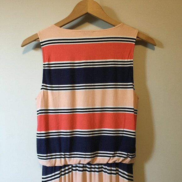 Rayon Sailor Stripe Summer Sleeveless Wrap Bubble Top Maxi Dress - Picture 5 of 16